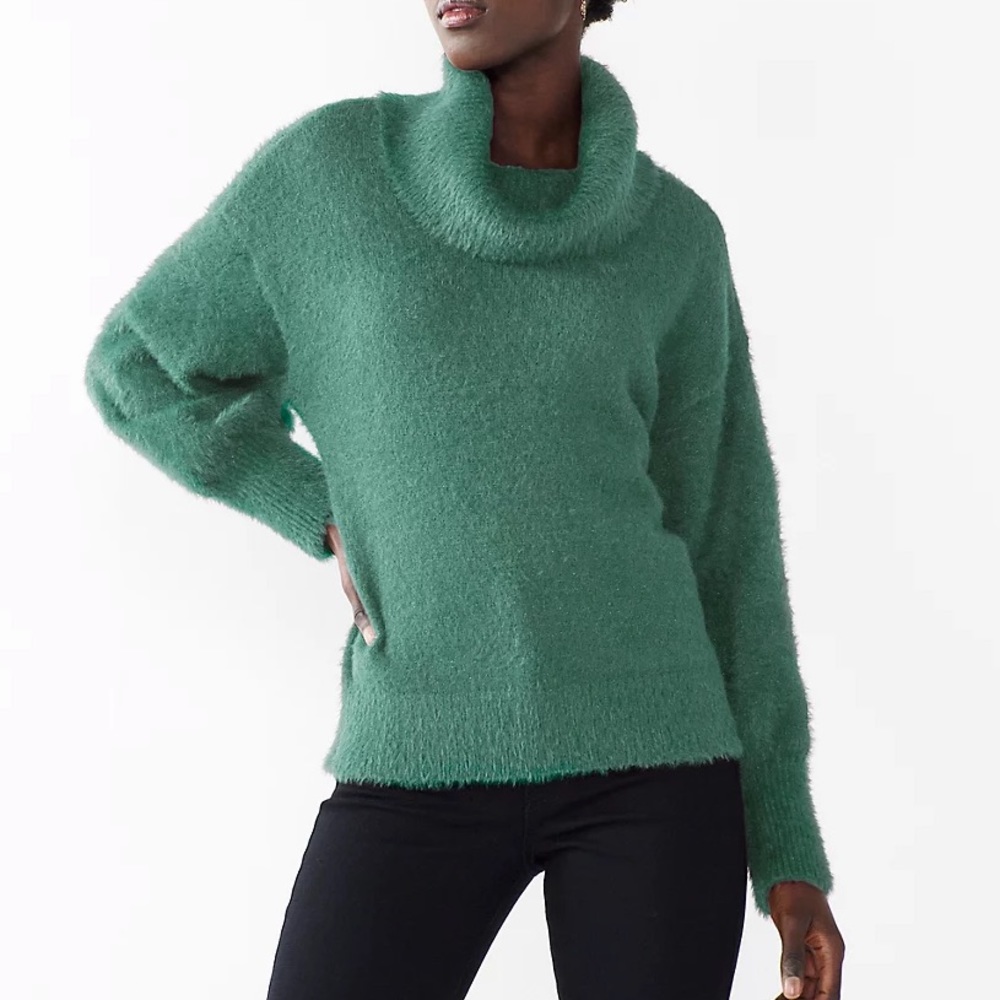 Nine West Blue Fuzzy Sparkle Cowl Sweater